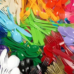 10/20/30/50 PCS Colored Disposable Tableware High Quality Fork Knife Spoon Birthday Party Family Gathering Supplies Wholesale