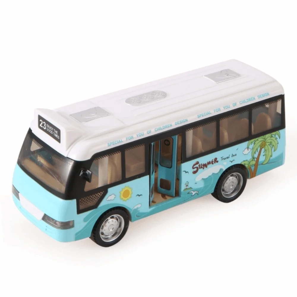 Interactive School Bus Toys Cars Plastic with Lights & Sounds City Bus Toys Cars Die Cast Open-able Doors Pull Back Play Vehicle