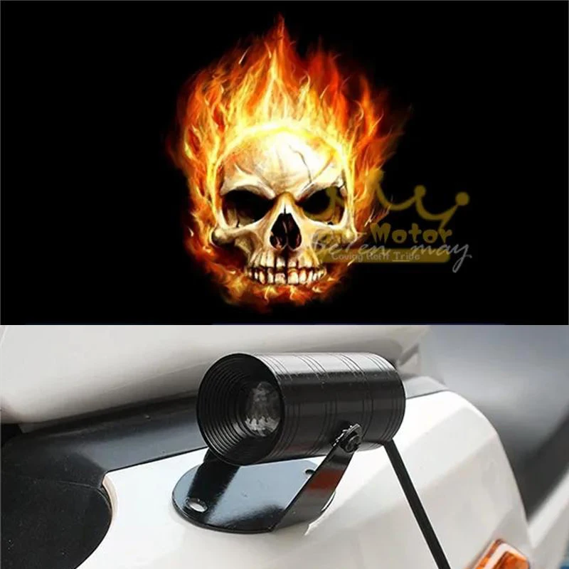 1 Pieces Black 3D Motor LED Flaming Skull Ghost Logo Motorcycle Parts Lighting Shadow Ghost Tail Light Laser Projector