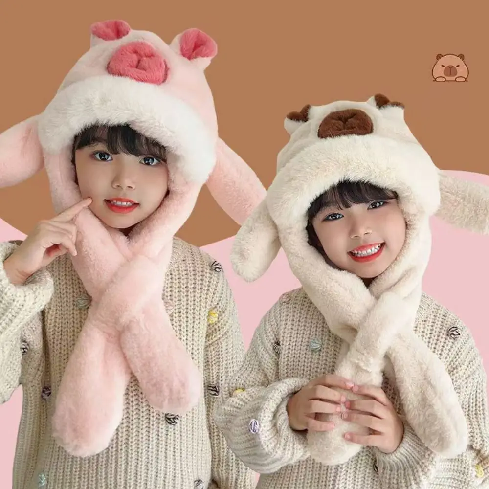 

Creative Kids Ear Protection Hat Movable Ears Cute Capybara Cute Capybara Hooded Scarf Funny Thickened Kids Winter Warm Hat