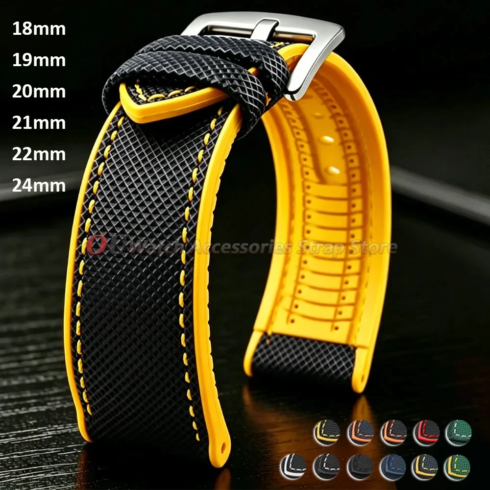 18mm 19mm 20mm 21mm 22mm 24mm Nylon-Segeltuch-Gummi-Hybrid-Uhrenarmbänder Ersatz-Uhrenarmband Silikon Wasserdichte Herrenarmbänder