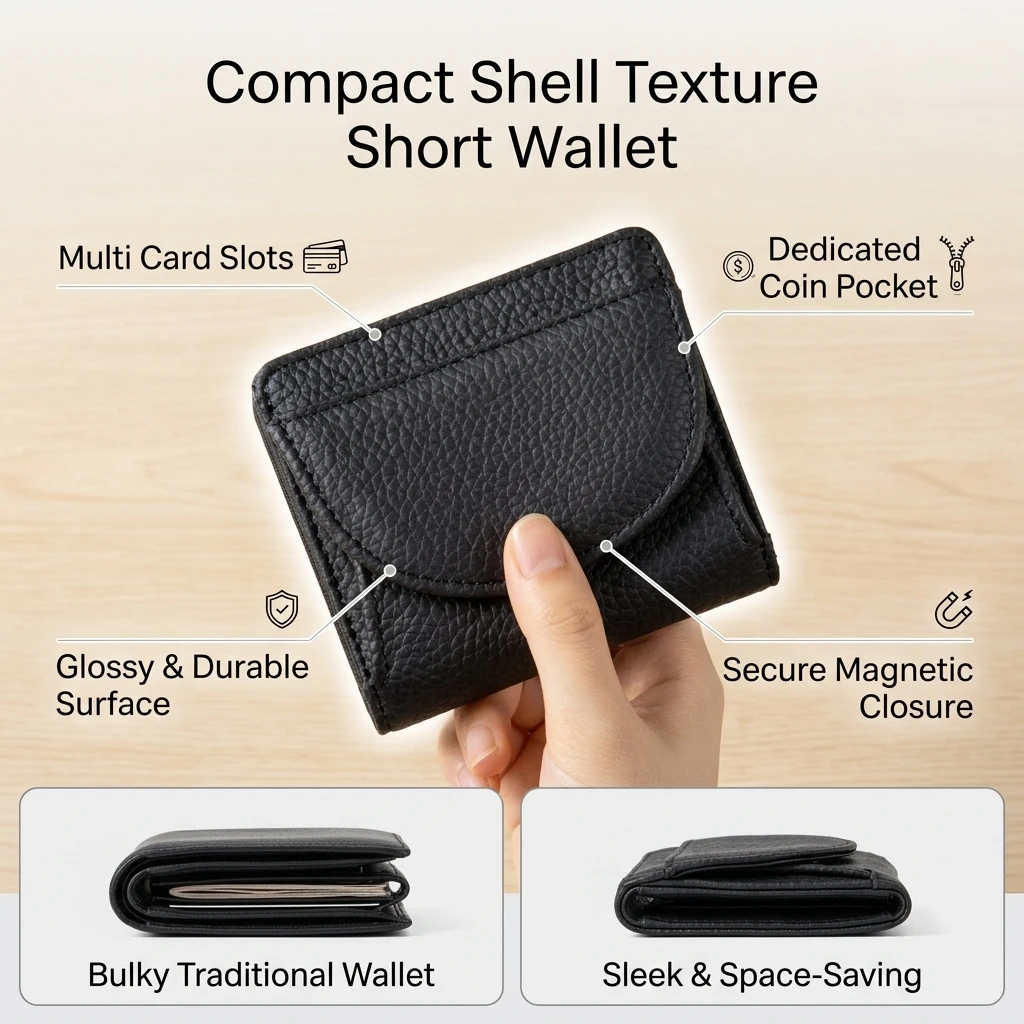 Women's Wallet Synthetic Leather Compact Coin Purse Multi Card Slots for Daily Commuting Casual Use Elegant Small Pouch