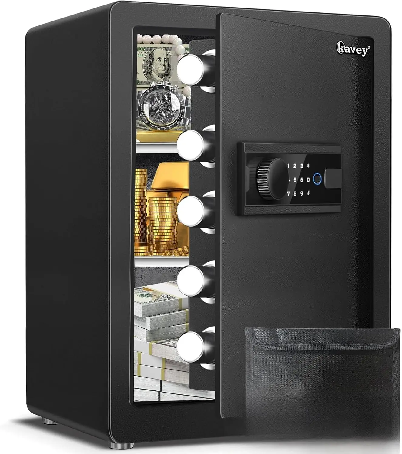 

Биометрический сейф 2,5 куб, сейф с отпечатками пальцев и огнестойкой водонепроницаемой сумкой, сейфы безопасности с клавиатурой с сенсорным экраном с подсветкой, Dua