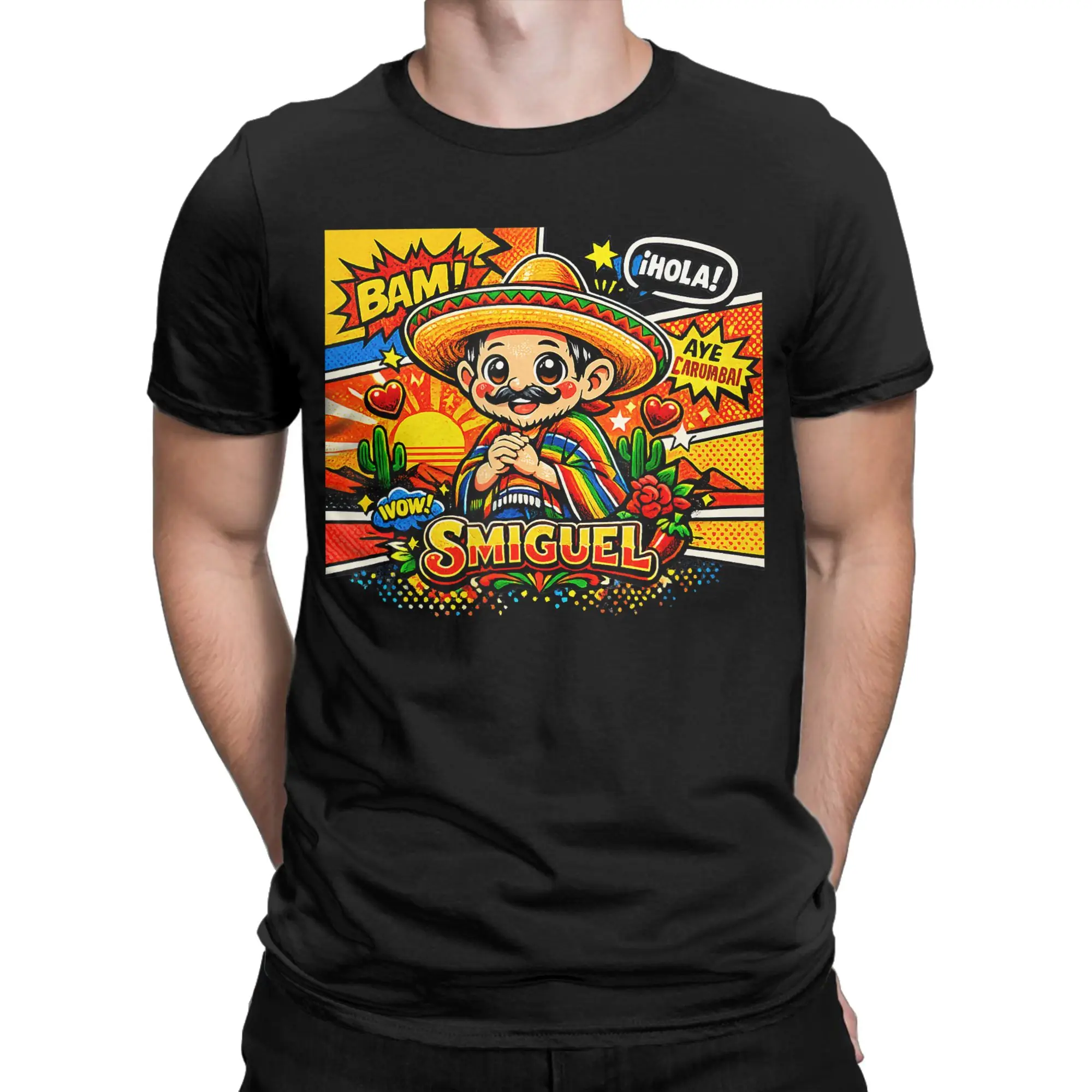 Smiguel Mexican Sombrero Mexican Culture Mashup T Shirts Men 100% Cotton Cool T-Shirts Crewneck  Tees Short Sleeve Clothing