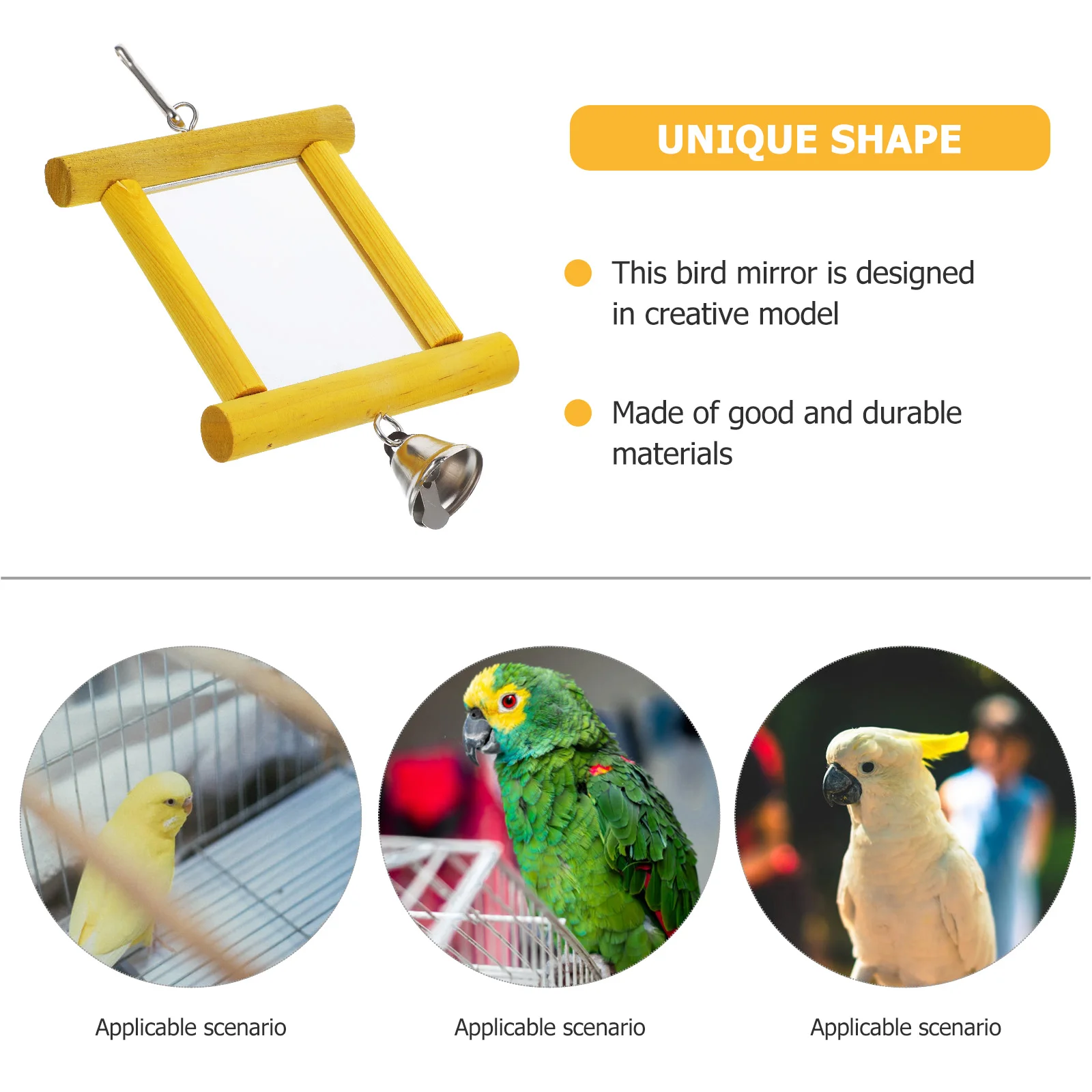 1 PCS Wooden Creative Mirror Supplies Large Parrot Toys Accessory Cage Bird Humorous Parrot Toy Bird Molar Toy Parakeet Mirror