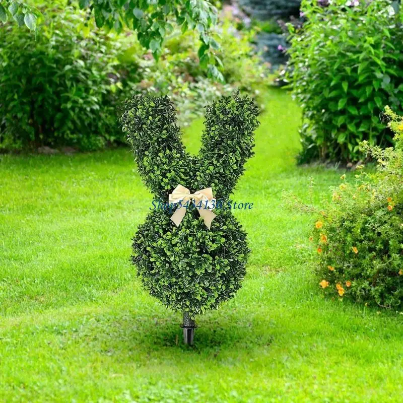 H7ED Realistic Easter Rabbit Topiary Tree Pot Stake for Spring Indoor and Outdoor Decoration