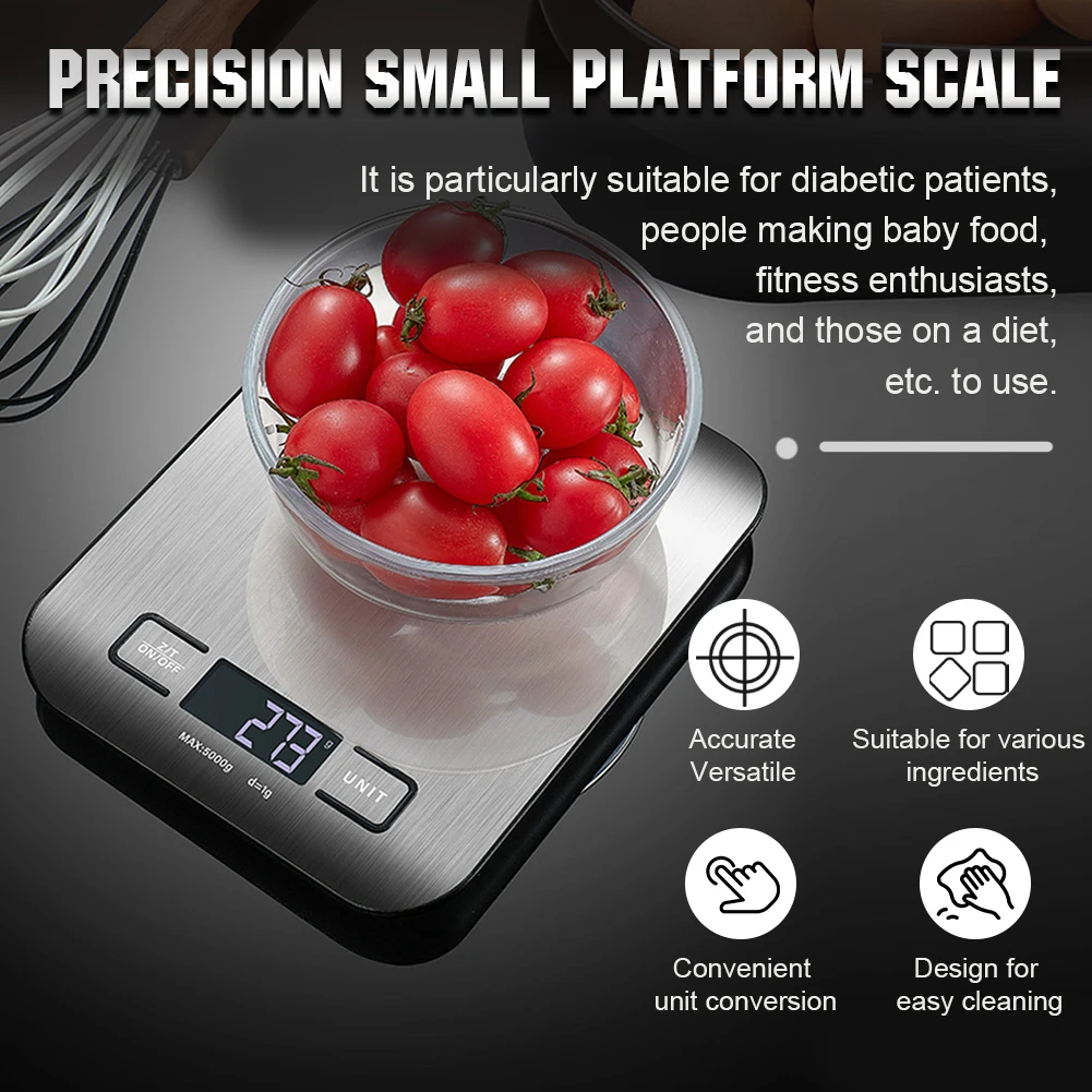 Coffee Scale Precise Platform Scale Stainless Steel Electronic Weights Scales USB Charging Food Weighing Scale for Home Kitchen