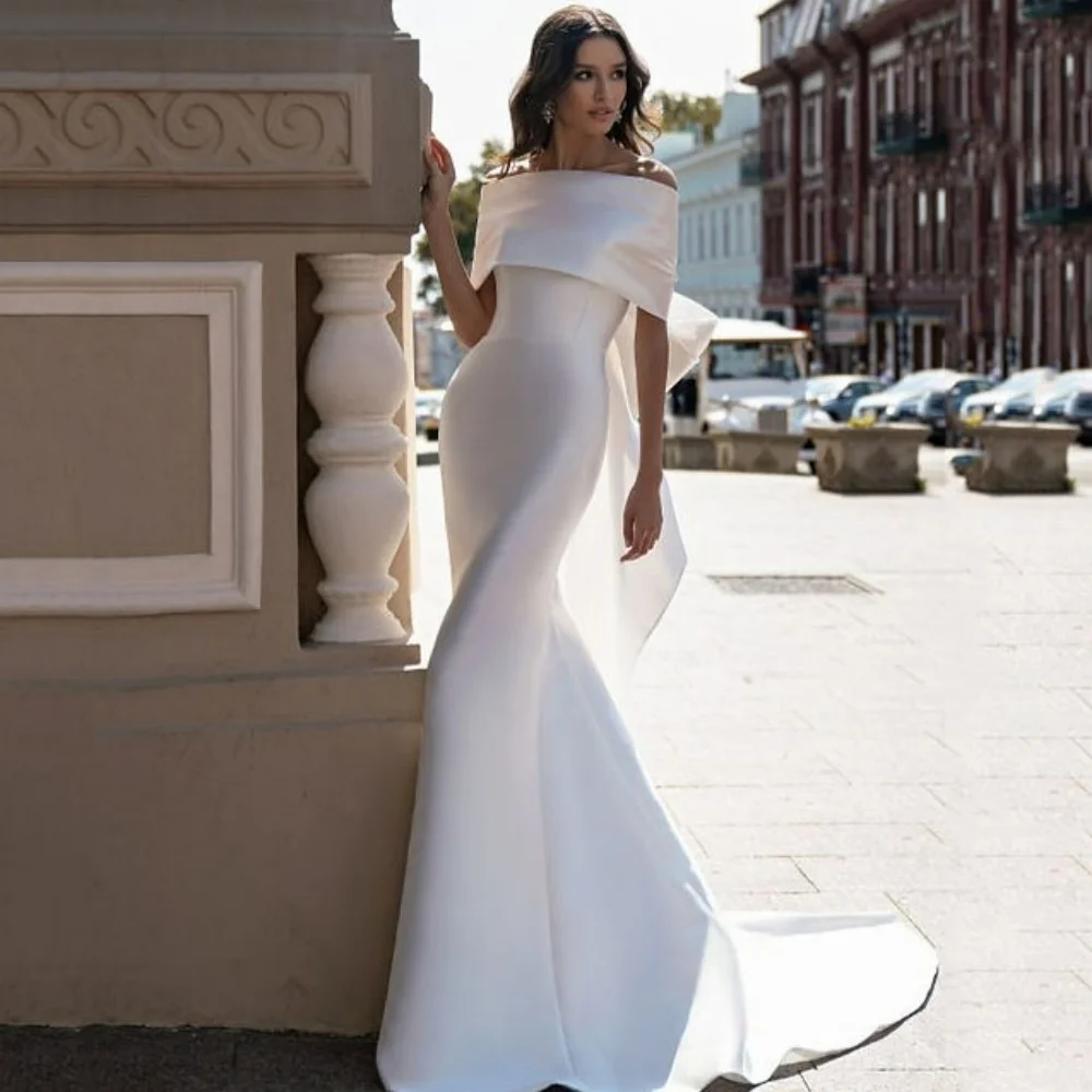

Classic Wedding Dresses Customized Mermaid Elegant Off Shoulder Bride Dress Bow Simple Bridal Gowns New Vestido De Novia