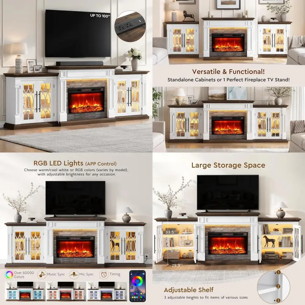 

100 TV Electric Fireplace Stand with Storage, Entertainment Center for Large TVs