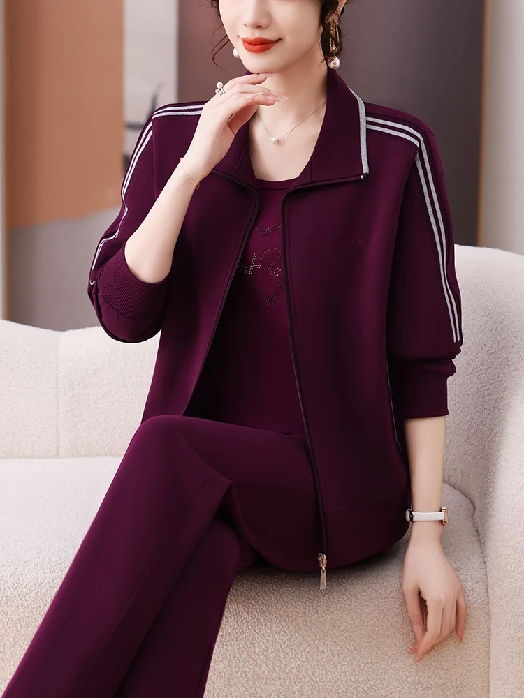 

Осенняя модная верхняя одежда и спортивная одежда: женский комплект из трех предметов для женщин среднего и старшего возраста, больших размеров, повседневный топ на полгода, свободный крой