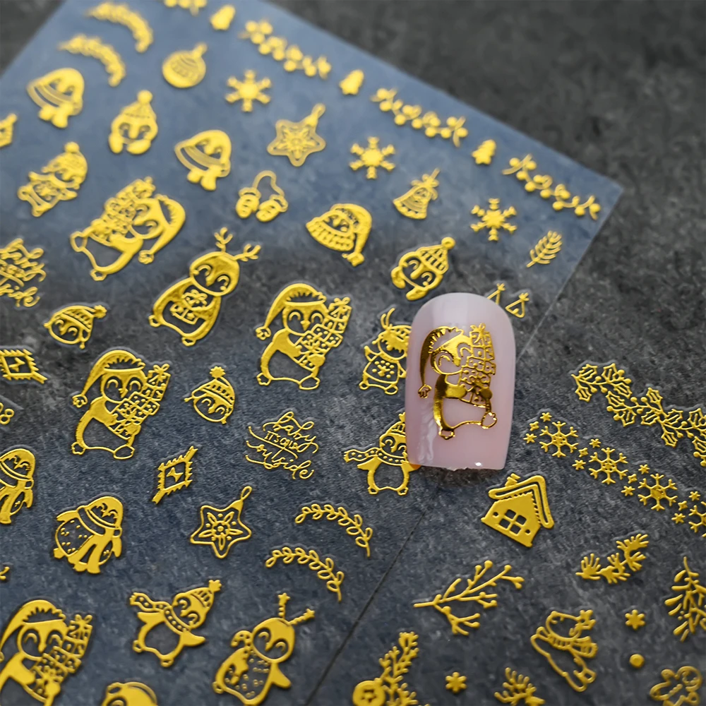 1pc 3d bronzeamento ouro natal arte do prego adesivos brilhante linha dourada árvore de natal floco de neve elk estrela decalque do prego natal fornecimento de unhas