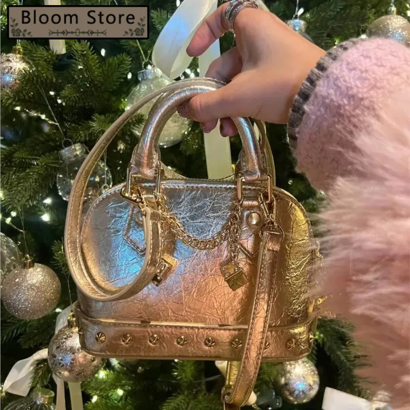 

Bloom Versatile Gold Shell Purse Women Vintage Chain Leather Y2k Hand Bag Female Retro Casual Crossbody Bags Wallets New