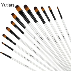 12pcs Filbert Paint Brushes Set Synthetic Nylon Tip Artist Brush For Acrylic Oil Watercolor Gouache Artist Professional Painting