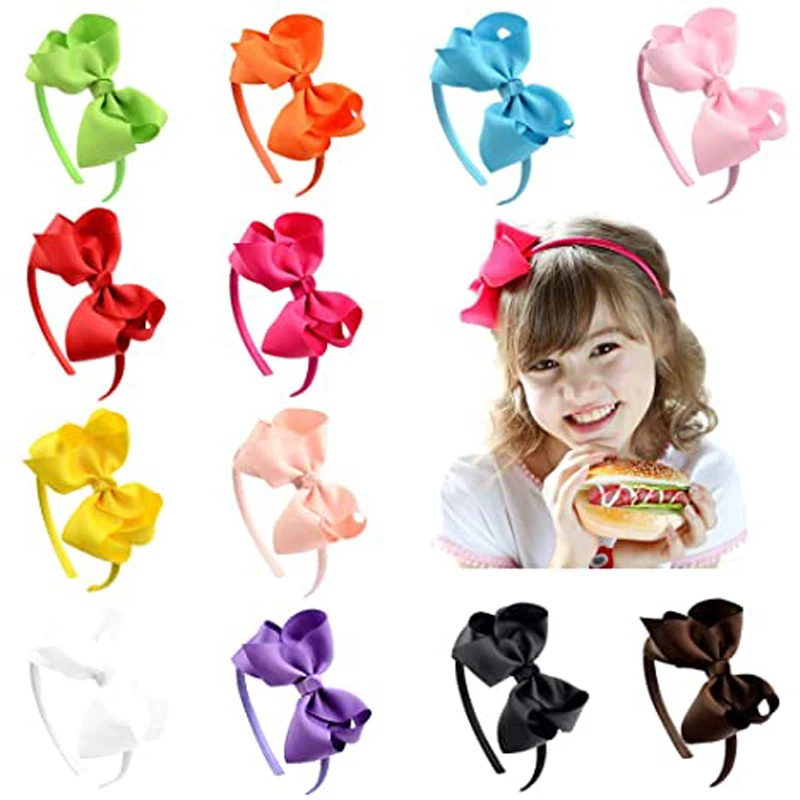 12pcs Grosgrain Ribbon Bows Headbands Fashion Hair Bows Hair Band for Baby Girls