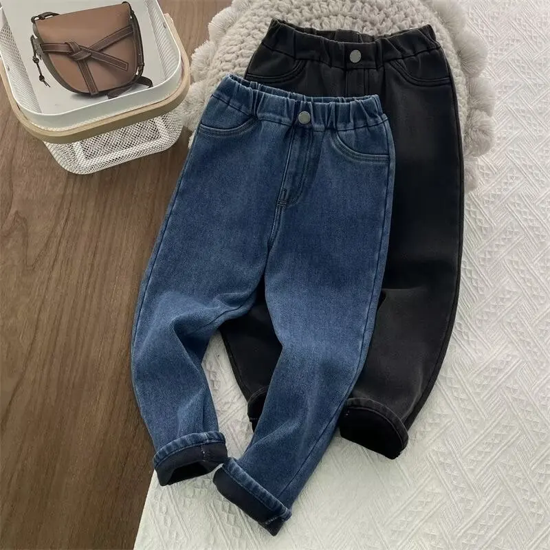 Children Warm Pants Velvet Winter Warm Pants Jeans for Girls Boys Fall Trousers Outerwear Clothes Teenagers Kids