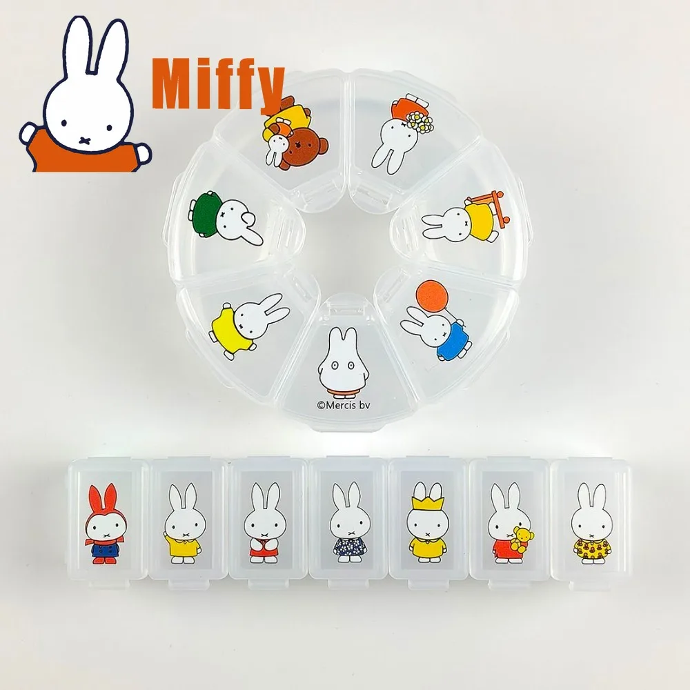 Boîte à pilules transparente portable Kawaii Miffy, adorable mini-organisateur de médicaments en forme de lapin, pour voyage, usage quotidien, rangement de bijoux, cadeau pour filles