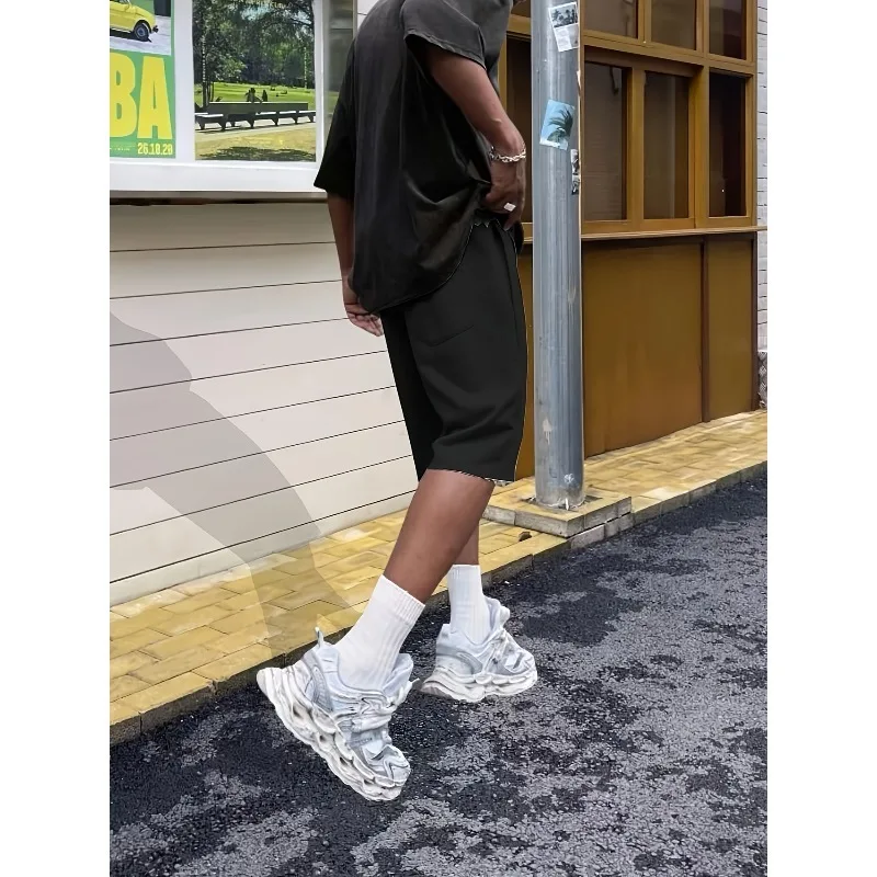 شورت كاجوال صيفي رمادي فاتح للرجال بحزام مطاطي مع نسخة فضفاضة قابلة للتنفس مناسبة لسراويل رياضية #3