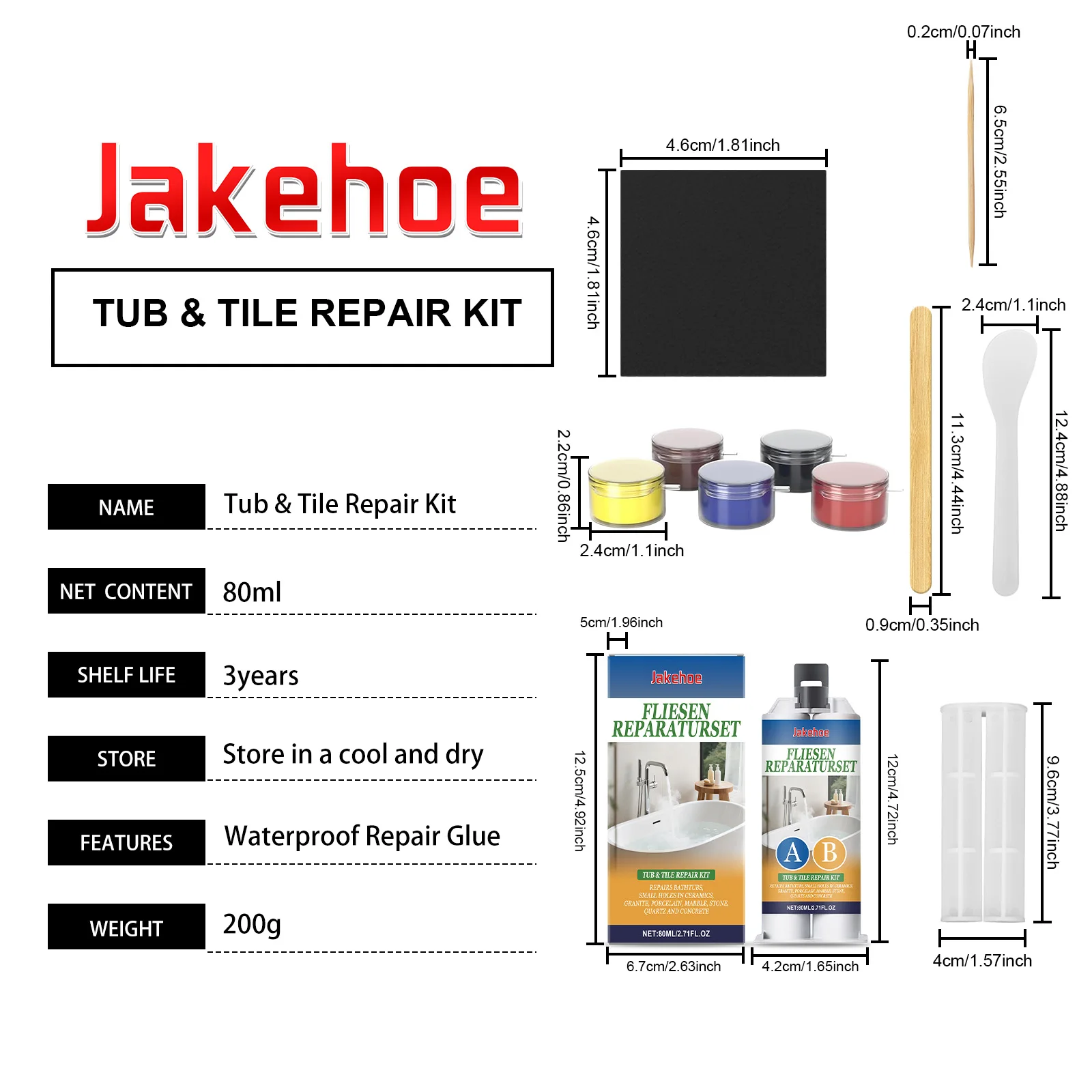 A+B Epoxid-Putty-Porzellan-Reparaturset, Reparaturpaste für Keramik- und Fliesenriss für Badewanne, Waschbecken, Wand- und Duschfüller für Chips, Risse – Detail 1