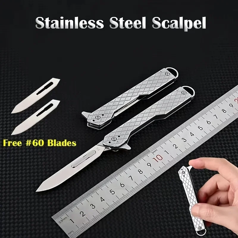 Fast Open Stainless Steel Scalpel Folding Knife Sharp EDC Tool Outdoor Unpacking Pocket Key Knife #60 Blades Replaceable Blade