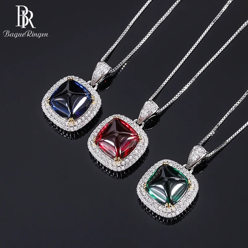 

Bague Ringen 925 Sterling Silver Colors Gemstone Necklaces For Women Simple 12*12mm Pendant Vintage Wedding Anniversary Jewelry