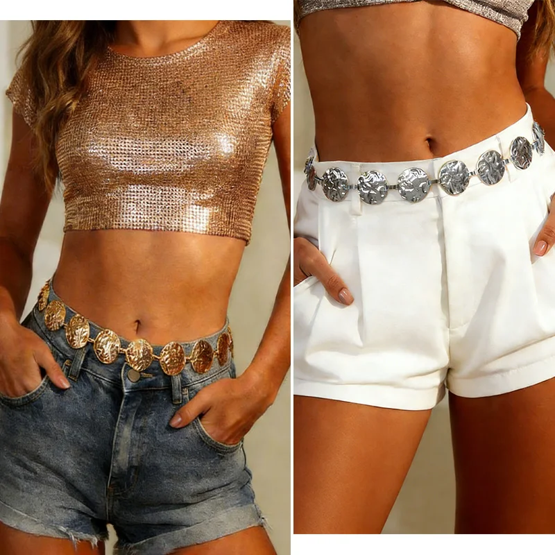 

Элегантный женский металлический пояс, Золотая цепочка, круглая нестандартная цепочка для тела, регулируемые ремни для женщин в стиле панк