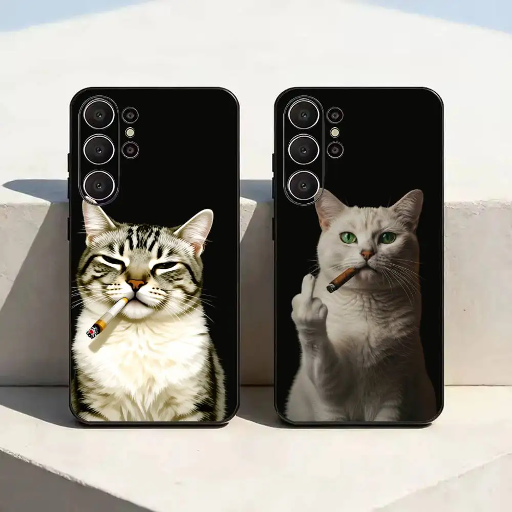Smoking Cat Shatterproof Ultra Thin Lightweight TPU Printed Phone Case For Samsung S25