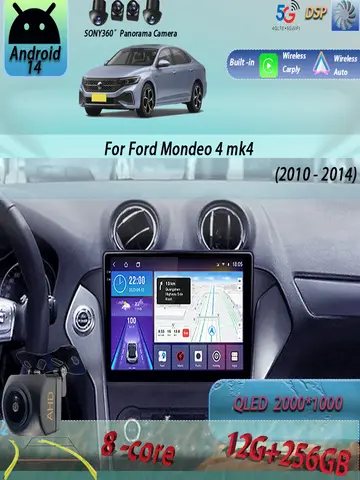 안드로이드 14 Carplay 자동 자동차 라디오 포드 Mondeo 4 mk4 2010 - 2014 네비게이션 GPS 멀티미디어 플레이어 스테레오 wifi + 4G BT 비디오 DVD