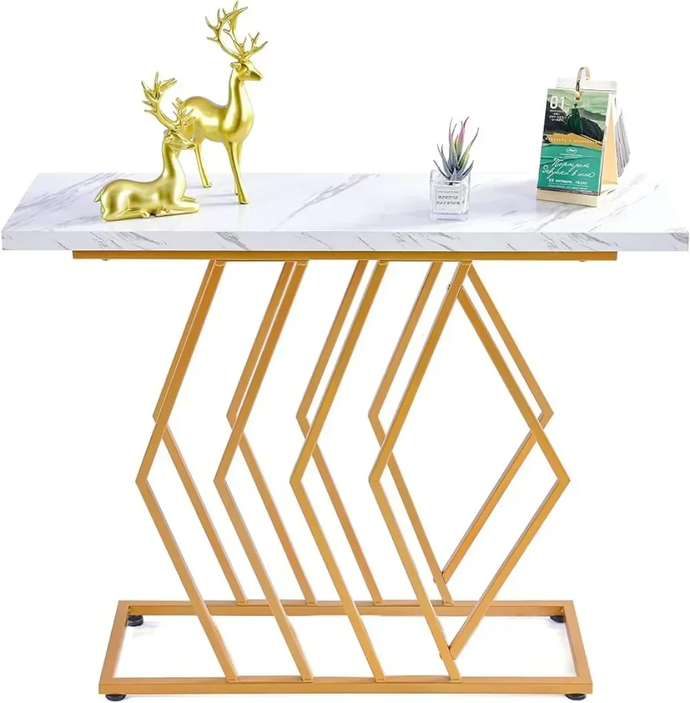 

Gold and White Console Table for Entryway - Modern Wood Metal Console Table 39.4 Inch Small Wooden Entryway Entry Accent Table