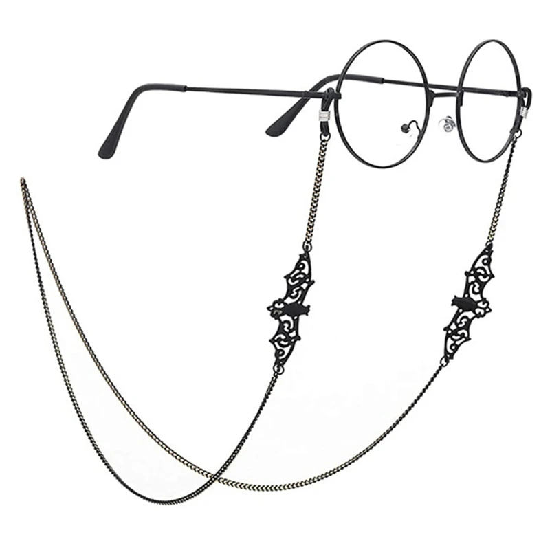 Brillenkette Neu Schwarzer Hohler Fledermaus-Anhänger Brillenkette Rutschfest und Modisch Anti-Verlust Schmuck Brillenketten