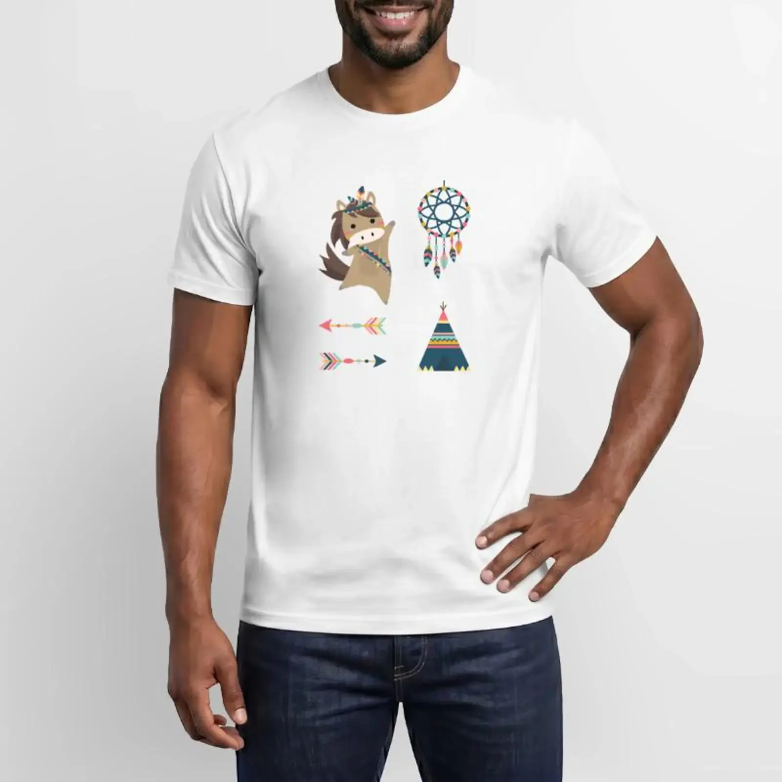 Indianer Pferd Stickerset Ponny Reiter Traumfänger Camiseta para hombre vintage lavada elegante transpirable gráfica versátil unisex