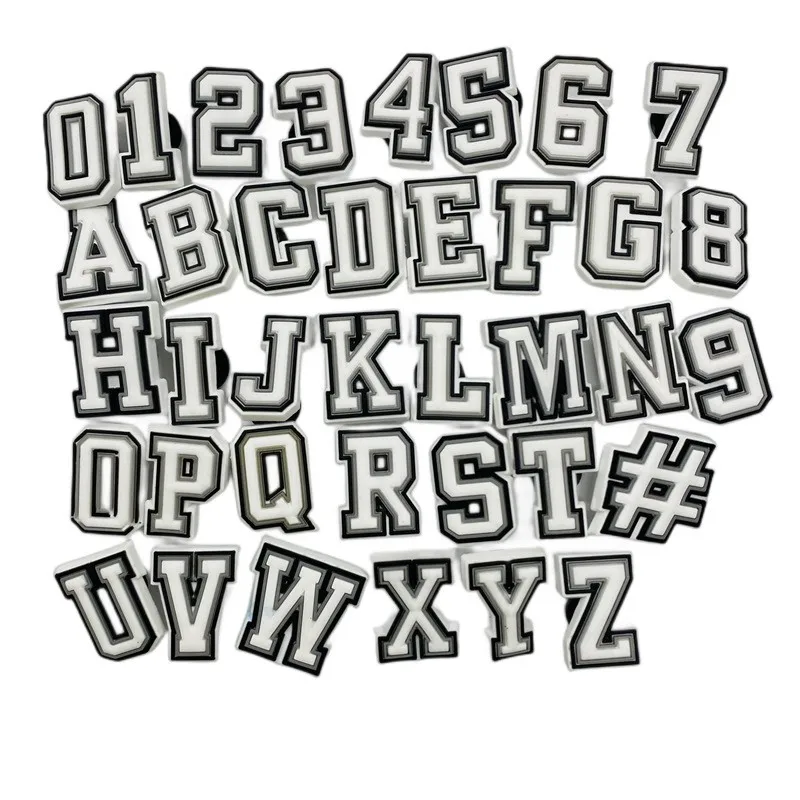 زخرفة أحذية الحروف 0-9 #   عدد الأبجدية ABC-Z أحرف الصنادل أحذية زهرة DIY اكسسوارات الزينة للرجال والنساء