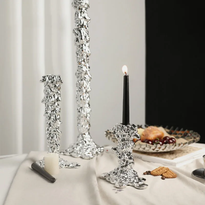 Plating Silver Melted Candle Holder Exquisite Candlestick Candelabra For Table Room Home Decor Bougeoir House Wedding Decoration