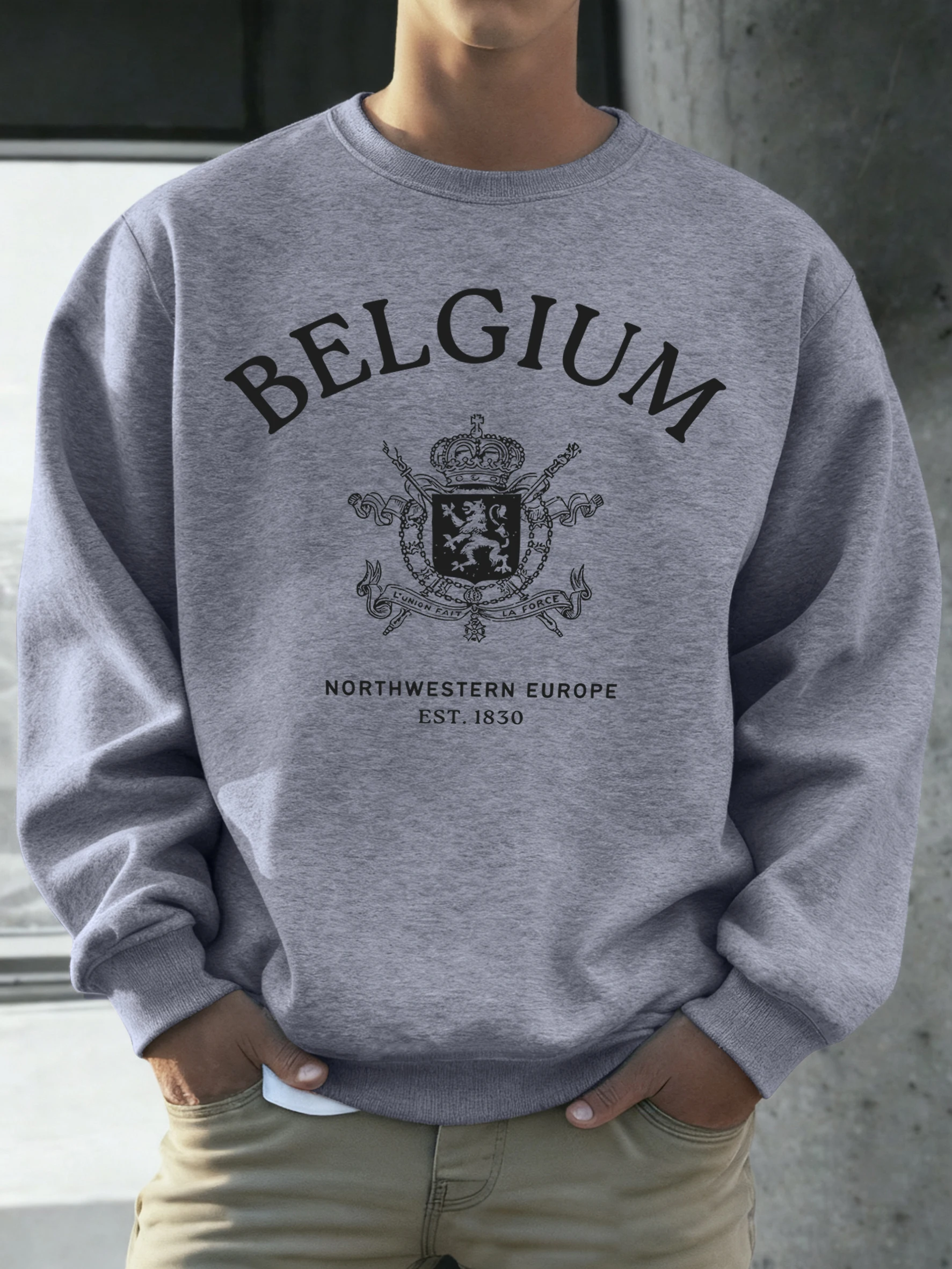 

Бельгия, Северная-Западная Европа, мужская толстовка с принтом, модный теплый пуловер, повседневная свободная уличная одежда, осенний флисовый мужской свитшот с длинным рукавом