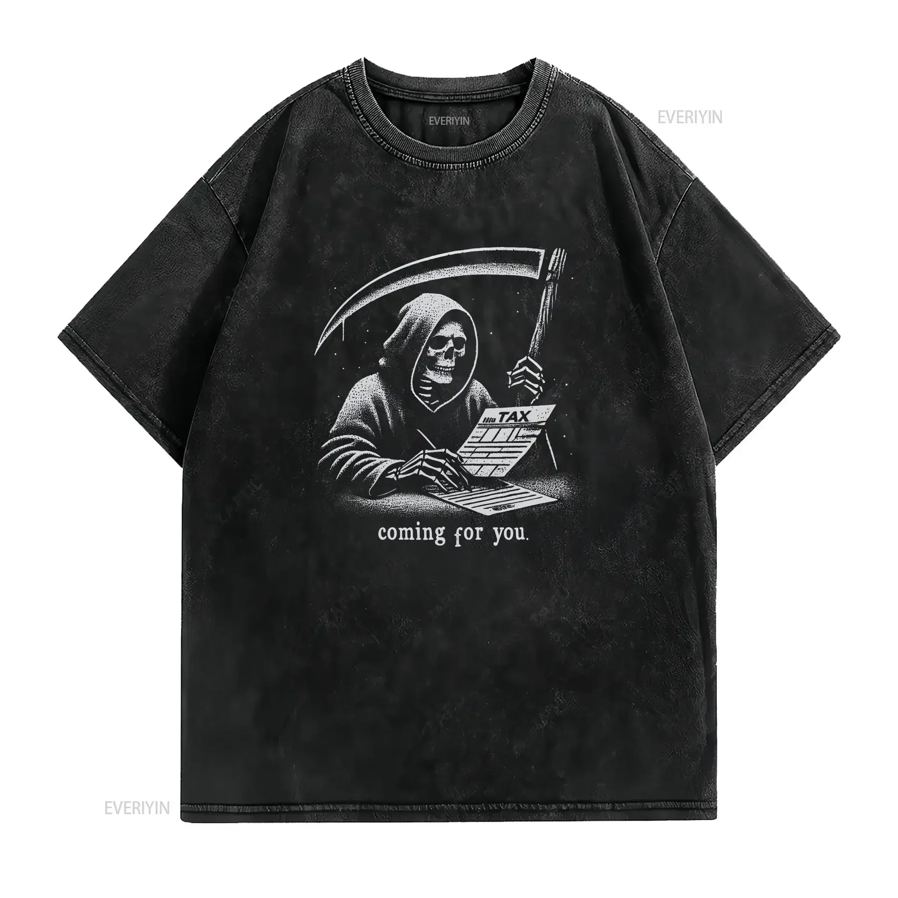Death Taxes Grim Reaper T Shirt for Accountant Goth Grunge Spooky Skeleton Joke Funny Halloween vintage Washed Breathable