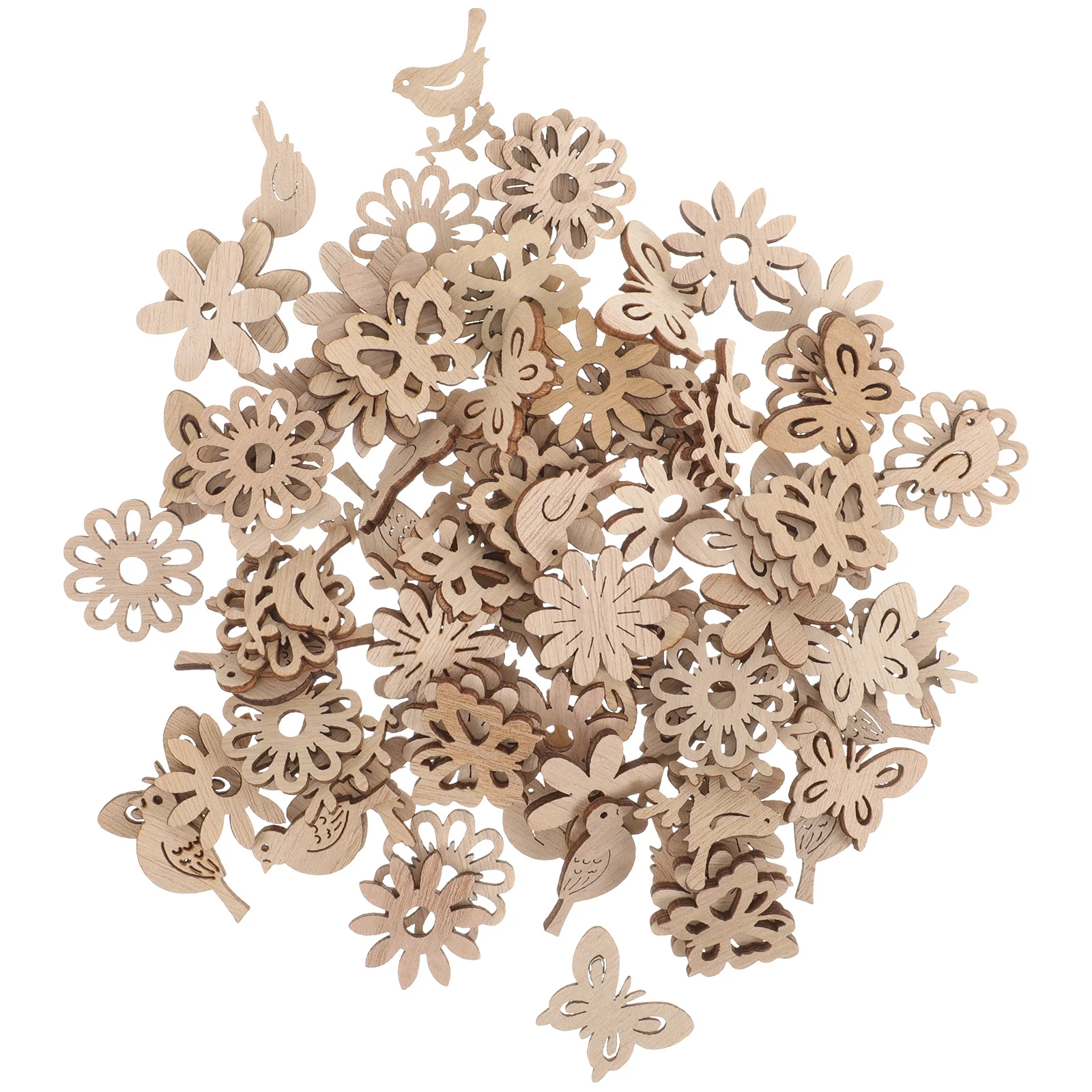 100 шт. деревянные части с картинками для декора, цветы и птицы, ручная работа