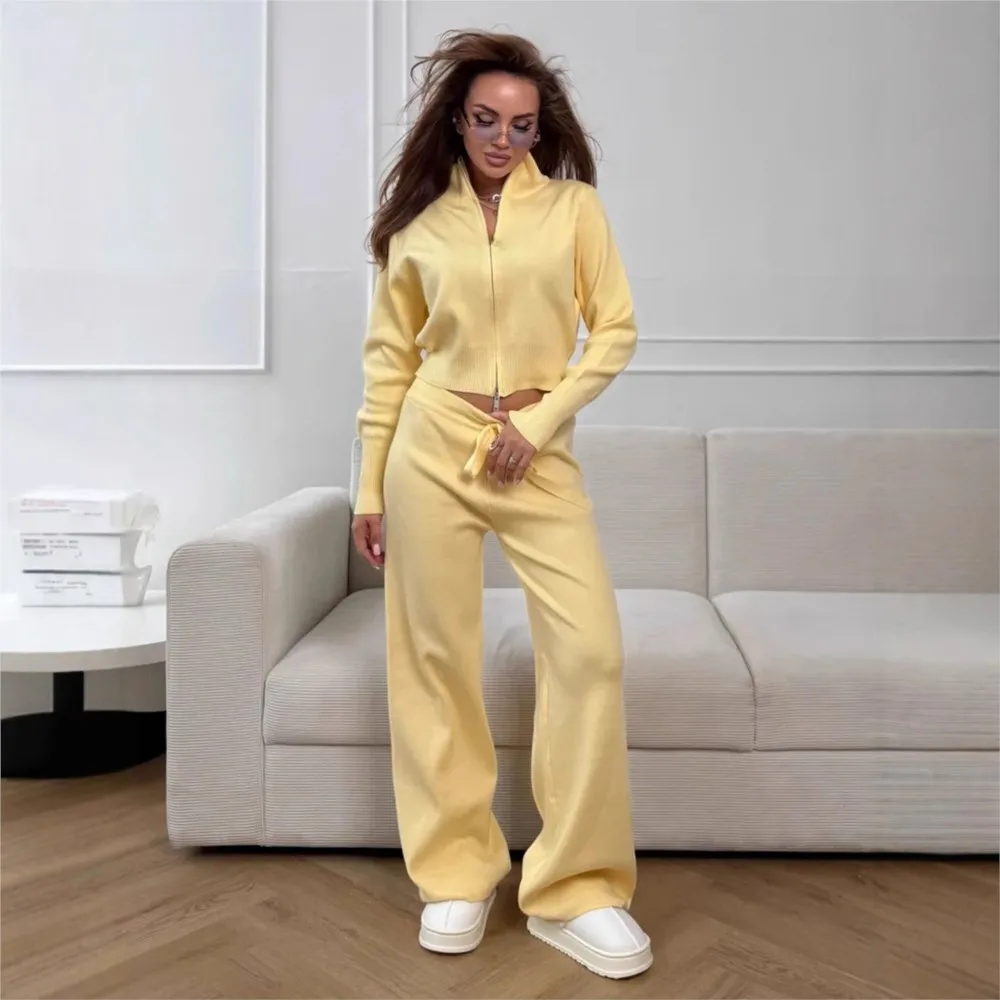 MsChuh Women's Matching Sets 2 Pieces Set For Woman Two Piece Outfit Slim Fashionable Simple Style All-match Solid Color Knitted