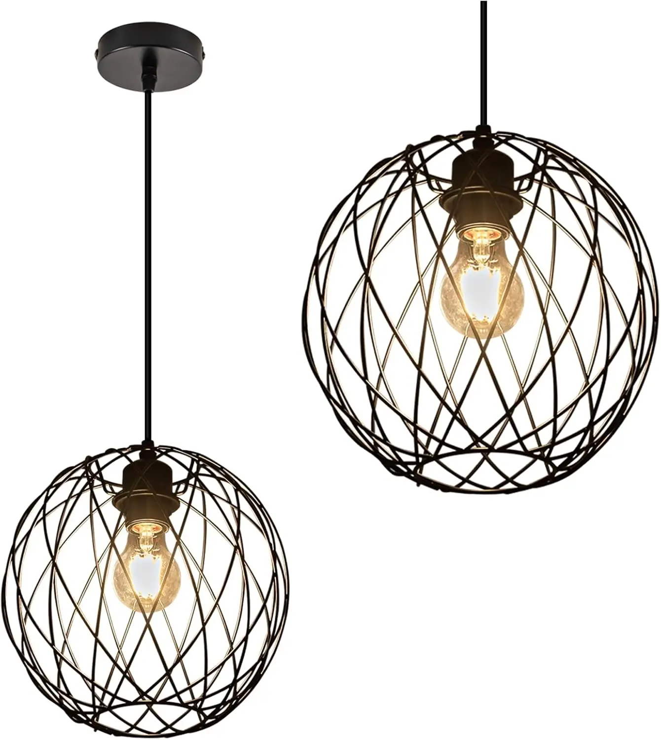 Hängelampe Pendelleuchte Schwarz Vintage - Küchenlampe Hängend Lampenschirm Hängeleuchte E27 1 Flammig Industrial Pendellampe Rund Retro Ø 25cm Esszimmer Esstisch Schlafzimmer