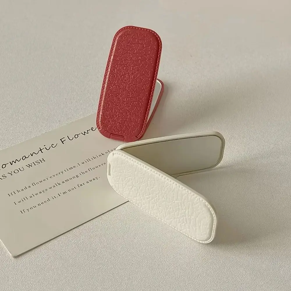 Leather Pattern Folding Phone Stand Adhesive Backing Horizontal Vertical Folding Makeup Mirror Foldable Dual Use