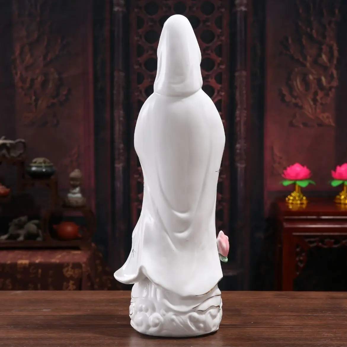 White Porcelain Guanyin Avalokiteshvara Buddha Sculpture Ceramic Ornament Kwan-yin Bodhisattva Statue 35cm Height