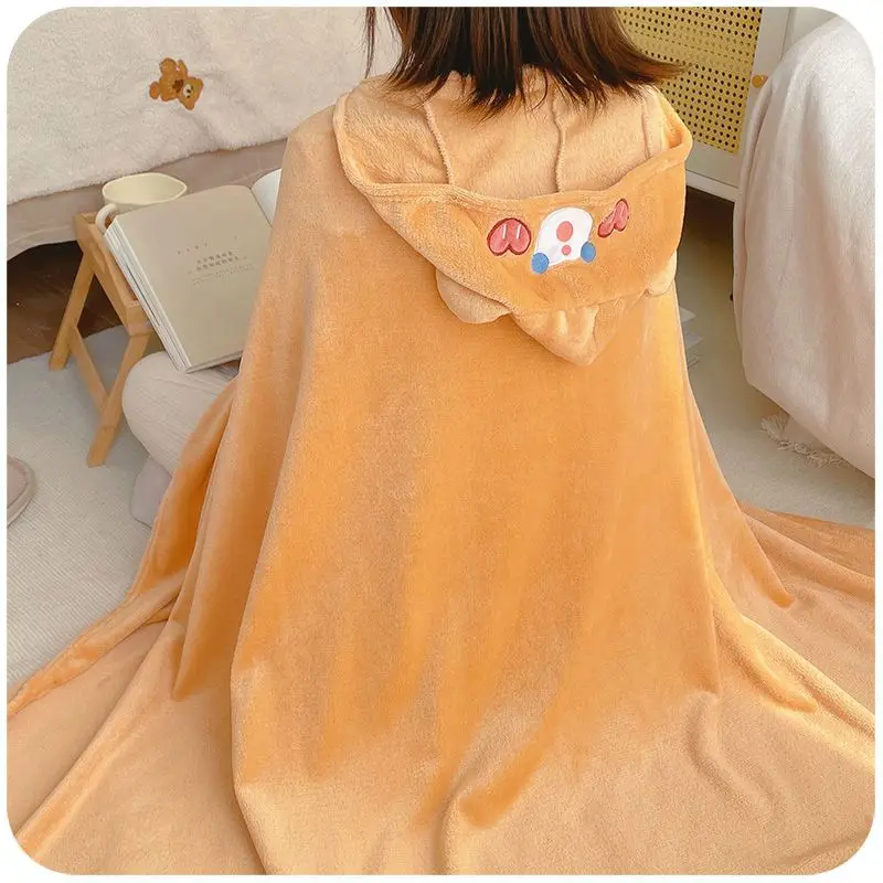 100x170cm Warm Soft Cartoon Bear Flannel Blanket Shawl Wrap Plush Wearable Throw Cape for Women Men Office Nap Christmas Gift