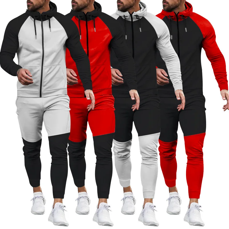 2024 cross-border autumn and winter new color matching sports suit casual sports suit men's clothing