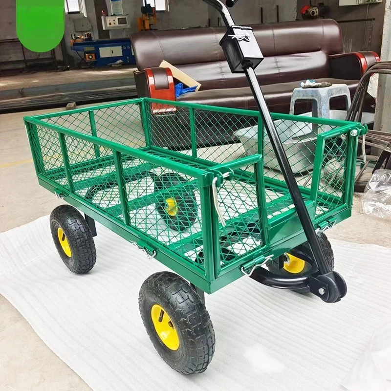 Four Wheel Fence Flatbed Hand Trailer Night Market Stall Camping Foldable Small Cart Handling Trailer