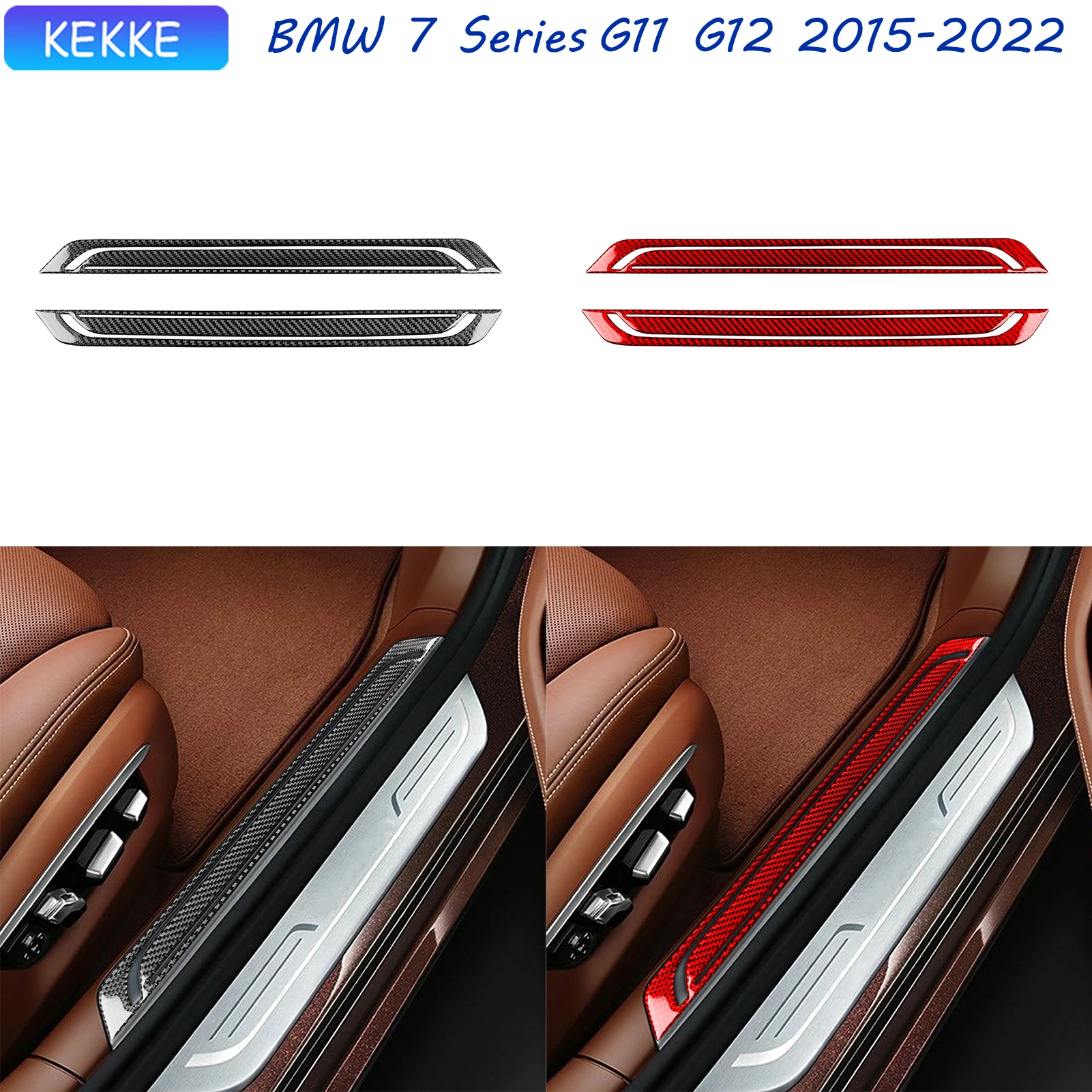 

For BMW 7 Series G11 G12 Accessories 2015-2022 Interior Inner Threshold Sills Carbon Fiber Trim Strip Decal Auto Sticker Black