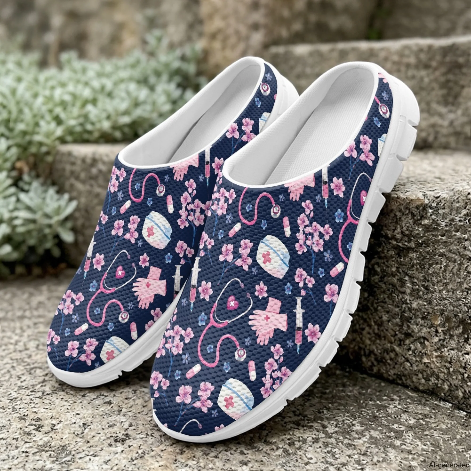 

XIXIRIMIDO Casual Shoes Medical Pattern Nurse Shoes Versatile Sports Women's Slippers Breathable Mesh Men's Walking Shoes 35-48