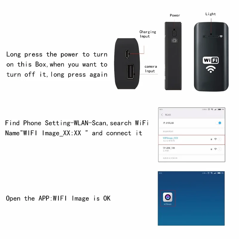 صندوق Wifi يستخدم لكاميرا مجهر المنظار USB، متوافق مع جميع أجهزة Android iOS والكمبيوتر الشخصي