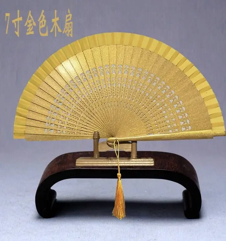 Solid gold folding fan dance fan with smooth opening and closing double-sided fan qipao runway show stage performance