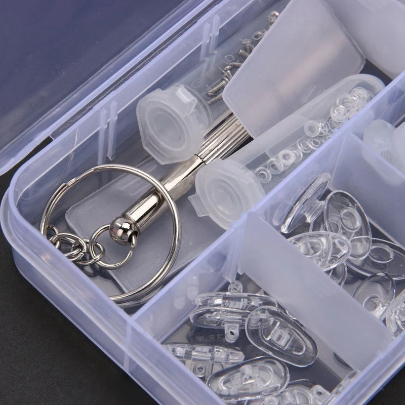 2X Optical Glasses Repair Kit Eyeglass Repair Screws Tool Box Eyeglass Sunglasses Screw Nut Nose Pad Assortment Set
