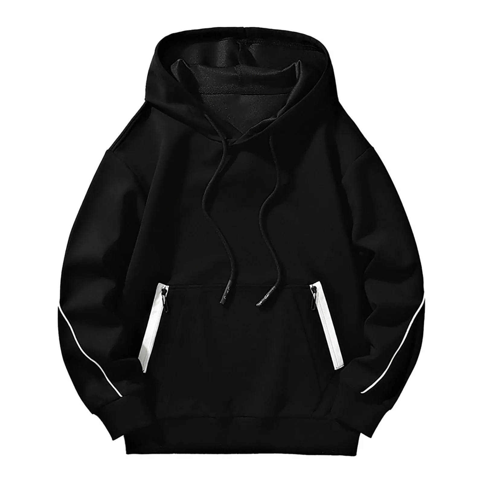 Male Solid Color Hooded Pullover Sweatshirt Color Blocked Zipper Pocket Design Sweatshirt Athletic Hoodies for Men 10 Star