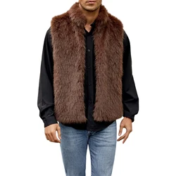 Men Winter Vest Sleeveless Jacket Furry Faux Fur Vest Gilet Outwear for Casual Daily
