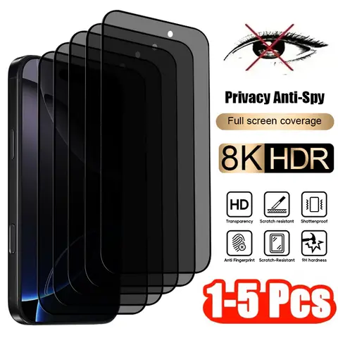 1-5Pcs Anti spy Tempered Glass For IPhone 17Pro Max 15 13 14 11 16 Full Cover Privacy Screen Protector For X XS Max XR 8 7 Glass